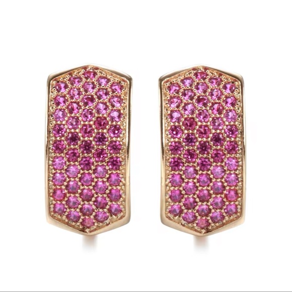 ◾️Rose Gold Plated Micro Paved Pink Natural Zircon Earrings - Picture 9 of 10